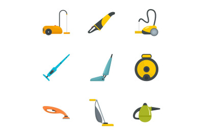 Carpet sweeper icon set, flat style