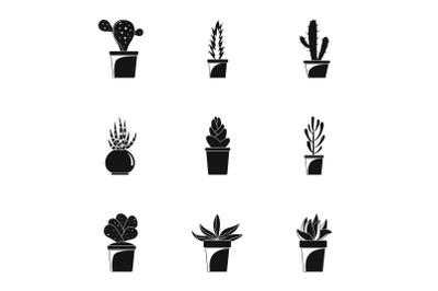 Home cactus icon set, simple style
