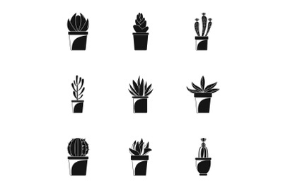 Home cactus plant icon set, simple style