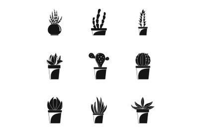 Home cacti icon set, simple style