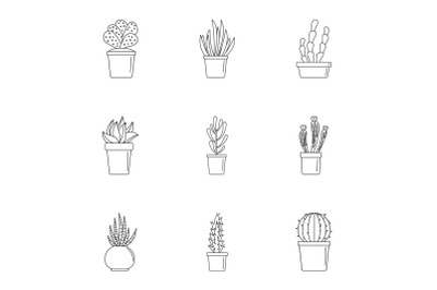 Cacti icon set, outline style
