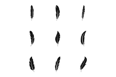 Boho feather icon set, simple style