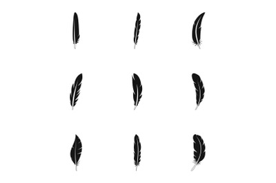 Fashion feather icon set, simple style