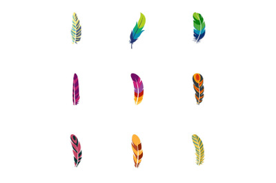 Peacock feather icon set, flat style