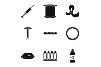 Contraception day icon set, simple style