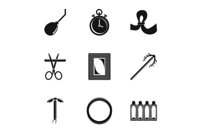 Type contraception icon set, simple style