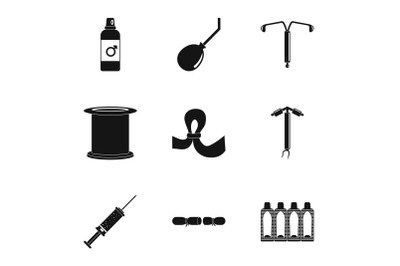 Modern contraception icon set, simple style