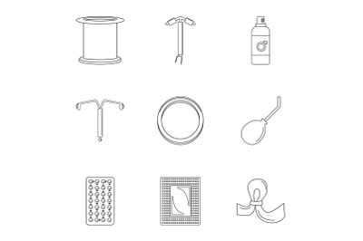 Contraception day icon set, outline style