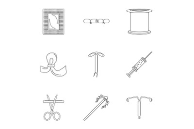 Type contraception icon set, outline style