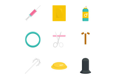 Contraception day icon set, flat style