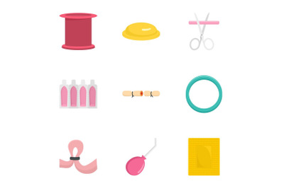 Type of contraception icon set, flat style