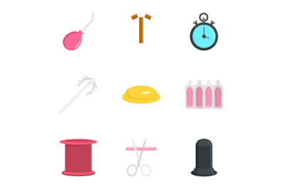 Modern contraception icon set, flat style