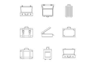 Travel briefcase icon set, outline style