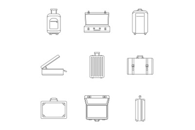 Travel suitcase icon set, outline style