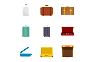 Travel suitcase icon set, flat style