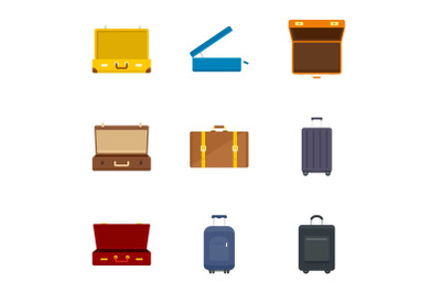 Luggage bag icon set, flat style