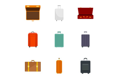 Luggage icon set, flat style