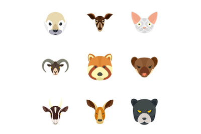 Wild animal icon set, flat style