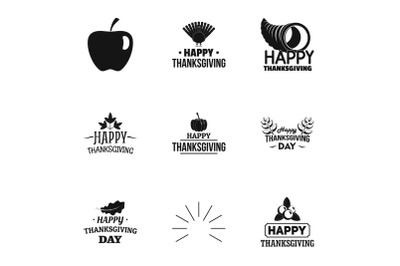 Autumn thanksgiving logo set, simple style