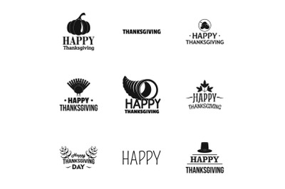 Thanksgiving label logo set, simple style