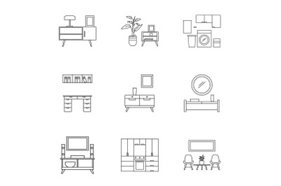 Modern furniture icon set, outline style