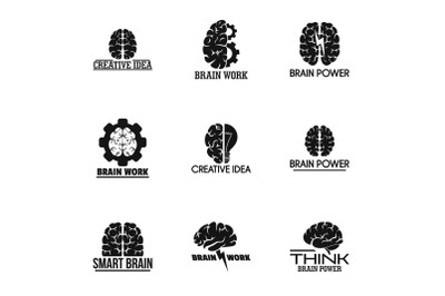 Brain logo set, simple style