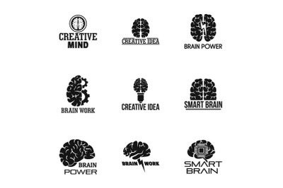 Brain work logo set, simple style