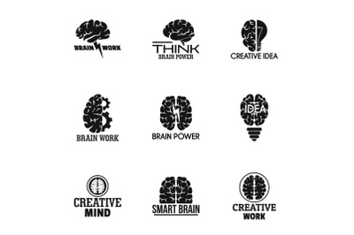 Smart brain logo set, simple style