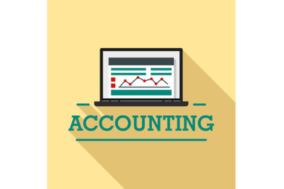 Laptop accounting logo, flat style