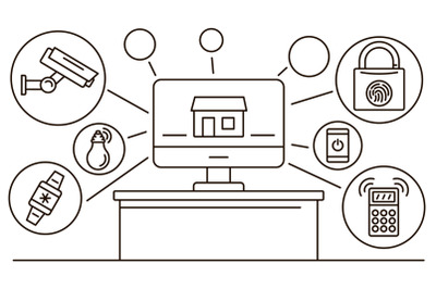 Smart house banner, outline style