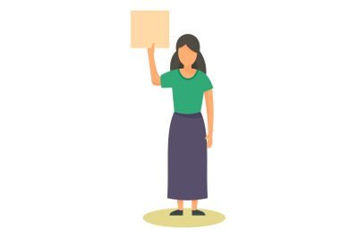 Woman banner hand icon, flat style