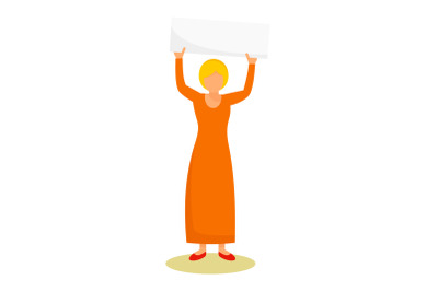 Woman banner up icon, flat style