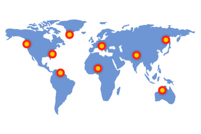 Global map pins icon, flat style