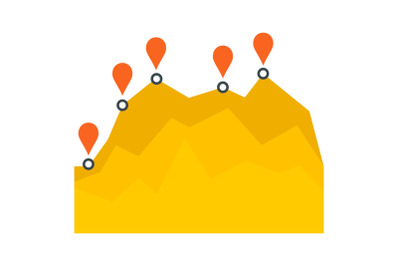 Yellow graph chart icon, flat style
