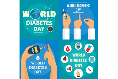 Diabetes day banner set, flat style