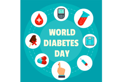 Diabetes day concept background, flat style