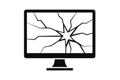 Broken computer monitor icon, simple style