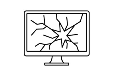 Broken computer monitor icon, outline style