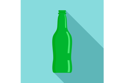 Glass beer bottle icon, flat style