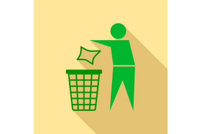 Drop garbage in bin icon, flat style