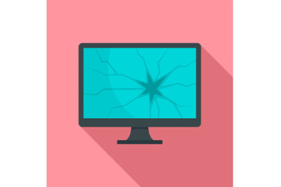 Broken computer monitor icon, flat style