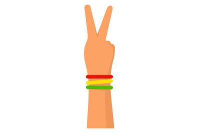 Hand peace sign icon, flat style