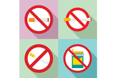 No smoking icon set, flat style