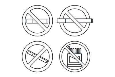 Public no smoking icon set, outline style