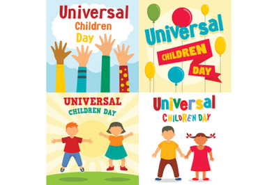 Universal children day banner set, flat style