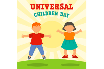 Sunny children day concept background, flat style