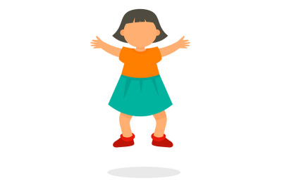 Kid girl jump icon, flat style
