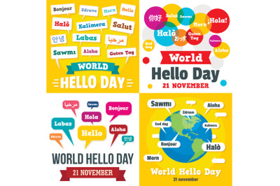 Hello day banner set, flat style