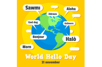 Global hello day concept background, flat style