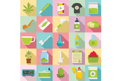 Cannabis icon set, flat style